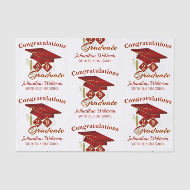 Personalized Graduation Red & Gold Tissue Paper (Front)