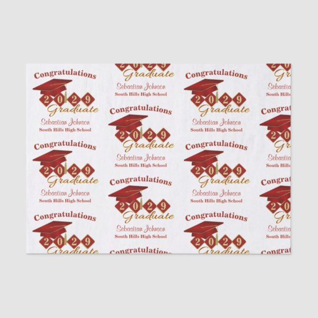 Personalized Graduation Red & Gold Tissue Paper (Front)