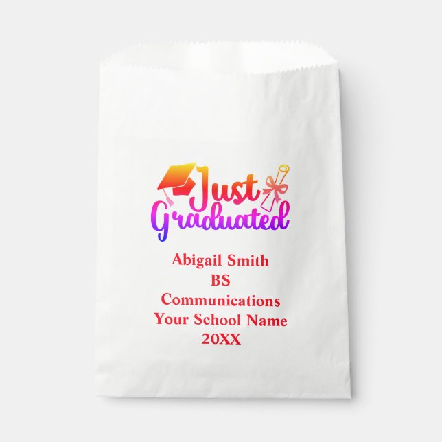 Personalized Graduation Red, Orange Purple  Favor Bag (Front)