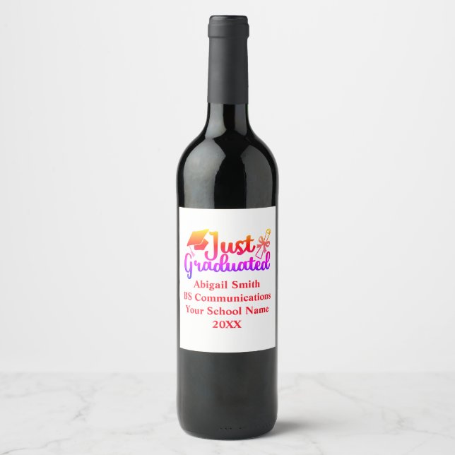 Personalized Graduation Red, Orange Purple  Wine Label (Front)
