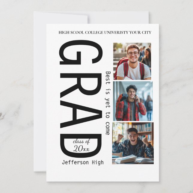 Personalized Graduation Sign – 3 Photo Collage Invitation (Front)