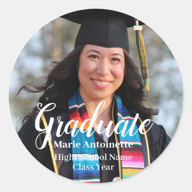 Personalized Graduation Simple Photo Classic Round Sticker (Front)