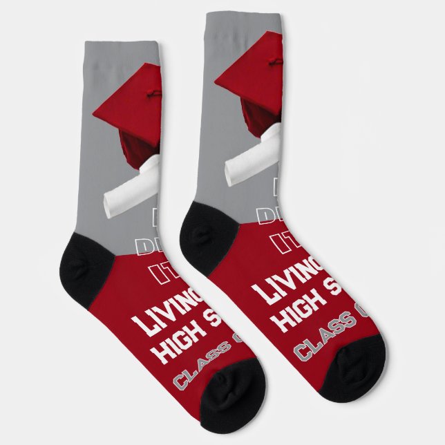 Personalized Graduation Socks - Red & Gray (Right)