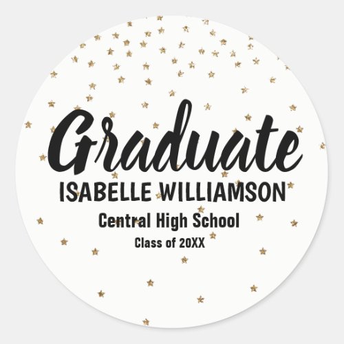 Personalized Graduation Sticker  Tiny Gold Stars Classic Round Sticker