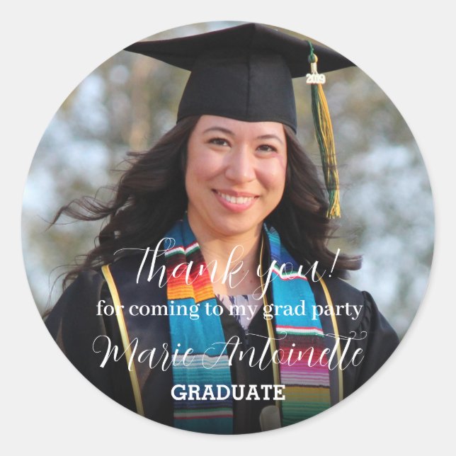 Personalized Graduation Thank you Classic Round Sticker (Front)