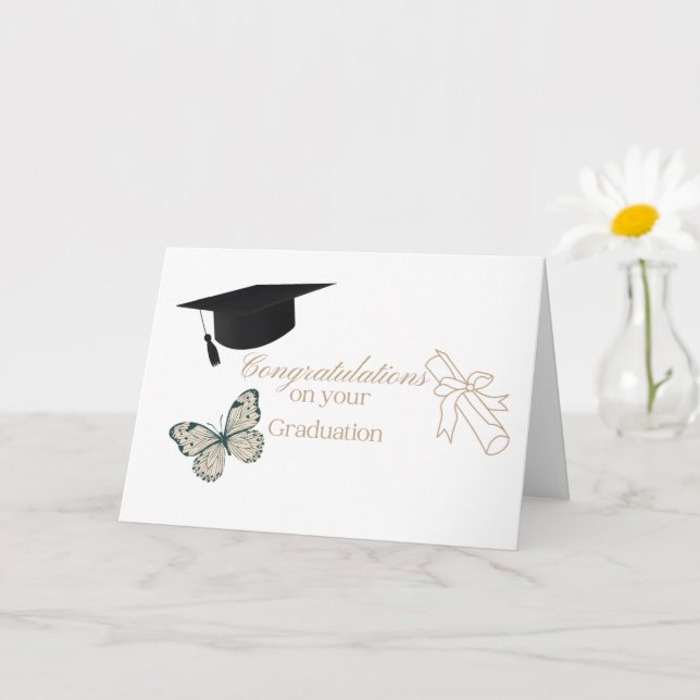 Personalized Graduation with Butterflies and Hat Card (Small Plant)
