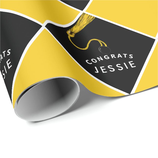 Personalized Graduation Yellow Gift Wrapping Paper (Roll Corner)