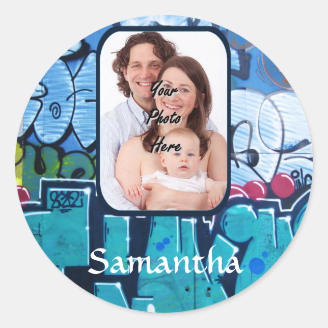 Personalized graffiti classic round sticker (Front)