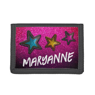 Personalized Graffiti Name Glitter Sequin Stars Tri-fold Wallet