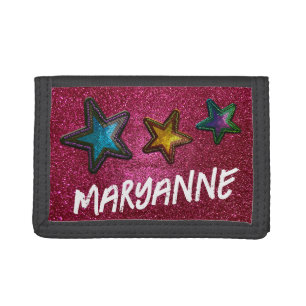 Personalized Graffiti Name Glitter Sequin Stars Tri-fold Wallet