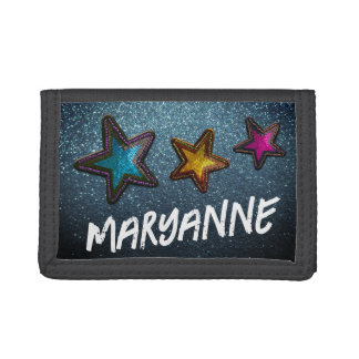 Personalized Graffiti Name Glitter Sequin Stars Tri-fold Wallet