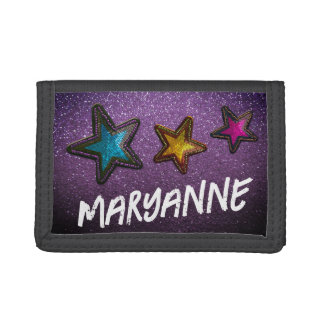 Personalized Graffiti Name Glitter Sequin Stars Tri-fold Wallet