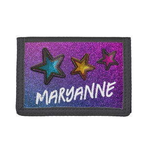 Personalized Graffiti Name Glitter Sequin Stars Tri-fold Wallet