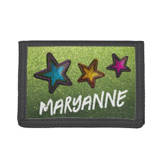 Personalized Graffiti Name Glitter Sequin Stars Tri-fold Wallet