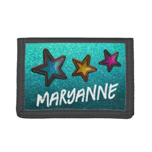 Personalized Graffiti Name Glitter Sequin Stars Tri-fold Wallet