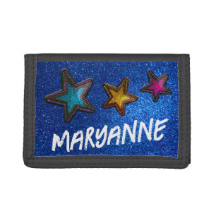Personalized Graffiti Name Glitter Sequin Stars Tri-fold Wallet