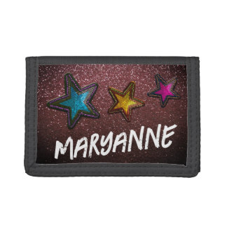 Personalized Graffiti Name Glitter Sequin Stars Tri-fold Wallet