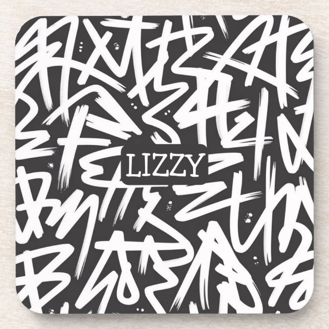 Personalized Graffiti Name Pattern — Custom Urban Beverage Coaster (Front)