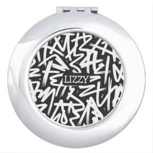 Personalized Graffiti Name Pattern — Custom Urban Compact Mirror