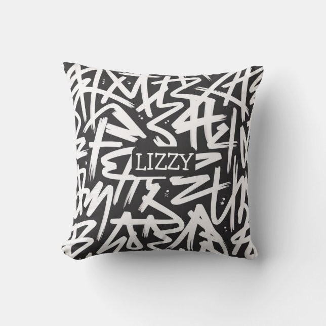 Personalized Graffiti Name Pattern — Custom Urban Throw Pillow (Front)