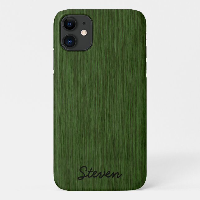 Personalized Grainy Green Wood Case-Mate iPhone Case (Back)