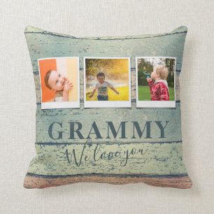 Personalized Grammy Grandchildren 3 Photo Collage Throw Pillow
