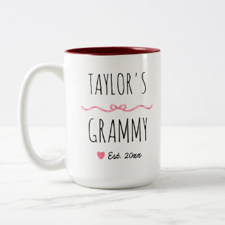 Personalized Grammy Pink Bow Name and Est. Year Two-Tone Coffee Mug