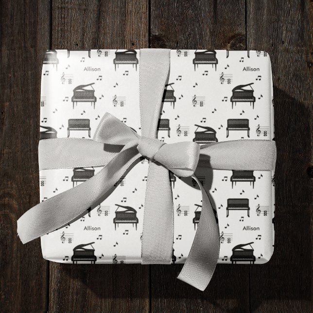 Personalized Grand Piano and Music Notes Pattern Wrapping Paper (Creator Uploaded)