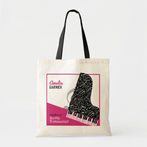Personalized Grand Piano Student Teacher Hot Pink Tote Bag
