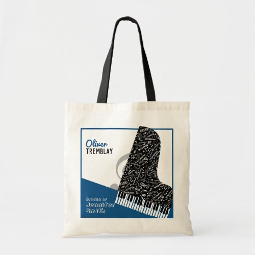 Personalized Grand Piano Student Teacher Navy Blue Tote Bag
