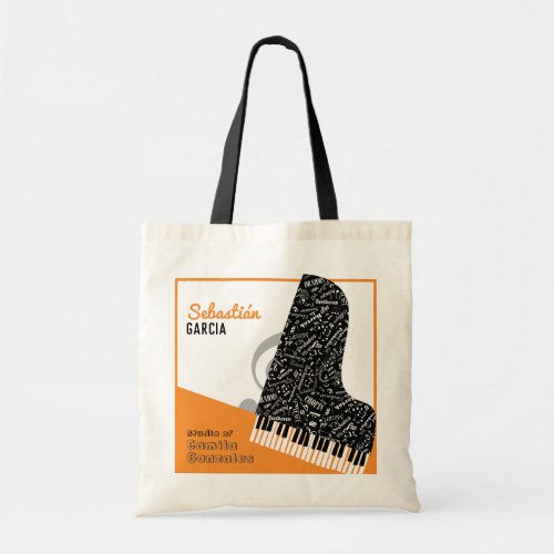 Personalized Grand Piano Student Teacher Orange Tote Bag