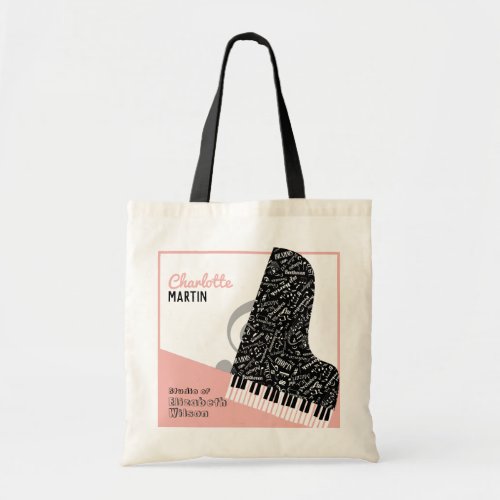 Personalized Grand Piano Student Teacher Soft Pink Tote Bag