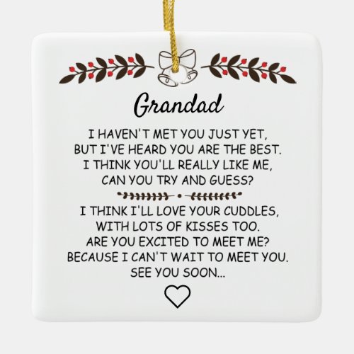 Personalized Grandad To Be from Bump Christmas Ceramic Ornament