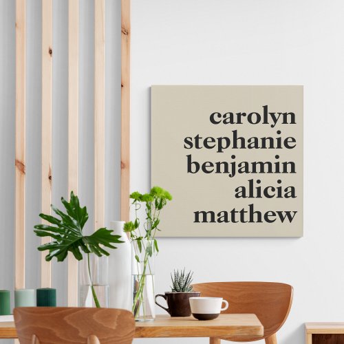 Personalized Grandchildren Names  Cream and Black Faux Canvas Print