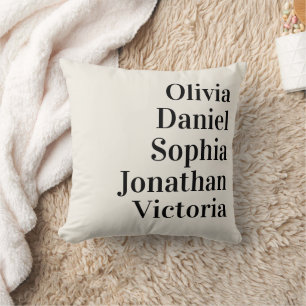 Personalized Grandchildren Names   Cream and Black Throw Pillow