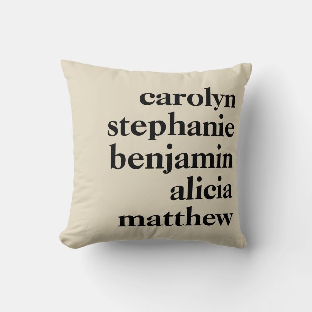 Personalized Grandchildren Names | Cream and Black Throw Pillow (Front)