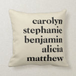 Personalized Grandchildren Names | Cream and Black Throw Pillow<br><div class="desc">Modern Typography Personalized Grandchildren Names | Cream and Black Pillow</div>