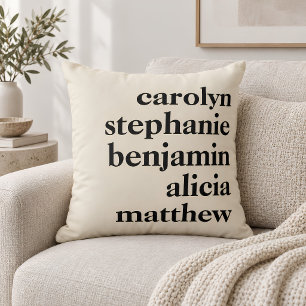 Personalized Grandchildren Names Cream and Black Throw Pillow
