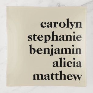 Personalized Grandchildren Names Cream and Black Trinket Tray