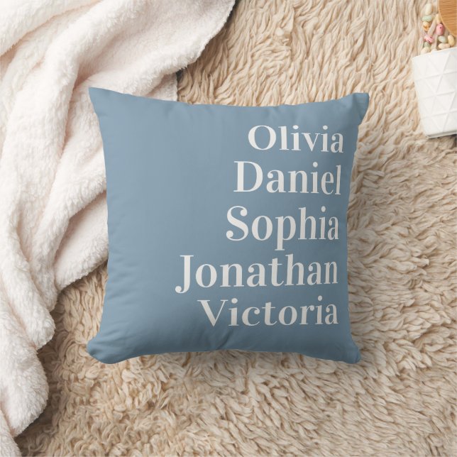 Personalized Grandchildren Names | Dusty Blue Throw Pillow (Blanket)