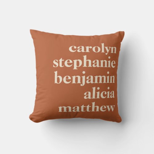 Personalized Grandchildren Names in Rust Throw Pillow