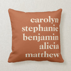 Personalized Grandchildren Names in Rust Throw Pillow