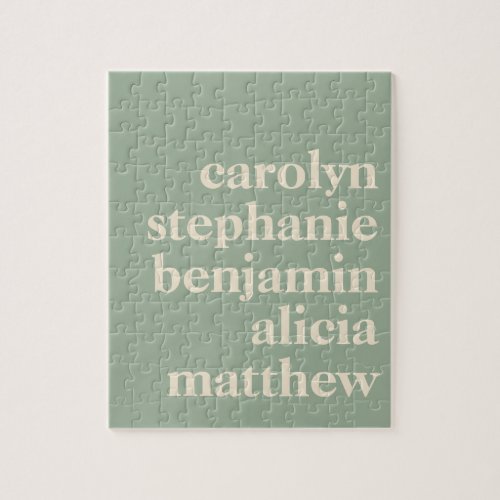 Personalized Grandchildren Names in Sage Green Jigsaw Puzzle