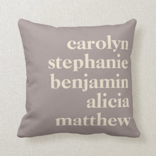 Personalized Grandchildren Names in Taupe Brown Throw Pillow