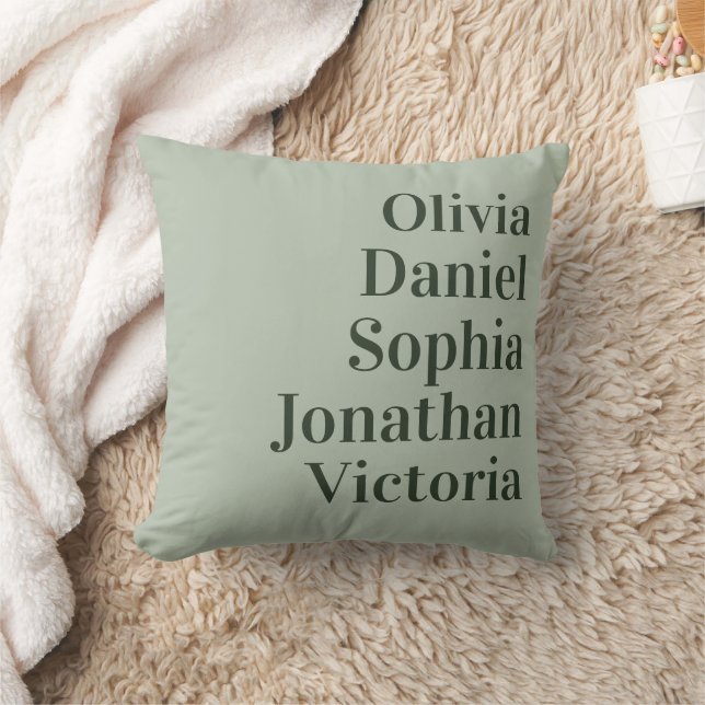 Personalized Grandchildren Names | Sage Green Throw Pillow (Blanket)