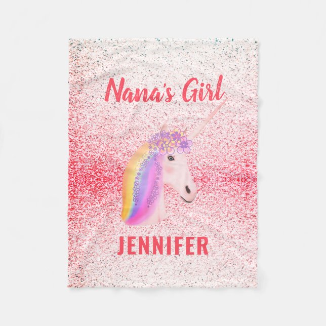 Personalized Granddaughter Pink Unicorn Fleece Blanket (Front)