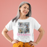 Personalized Grandma 4 Photo T-Shirt<br><div class="desc">Looking for a unique gift for a special grandma then this personalized nana t-shirt is perfect! Featuring the word "grandma" in a stylish pink script font, a funny grandmother quote, a cute love heart, 4 photos of the granchildren, and their names. Photo tip: Crop your photos into squares before uploading...</div>