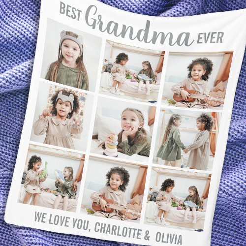 Personalized Grandma 9 Photo Collage Fleece Blanket