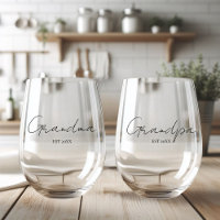 Personalized Grandma And Grandpa  Stemless Wine Glass