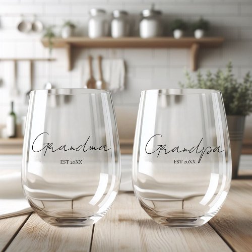 Personalized Grandma And Grandpa  Stemless Wine Glass